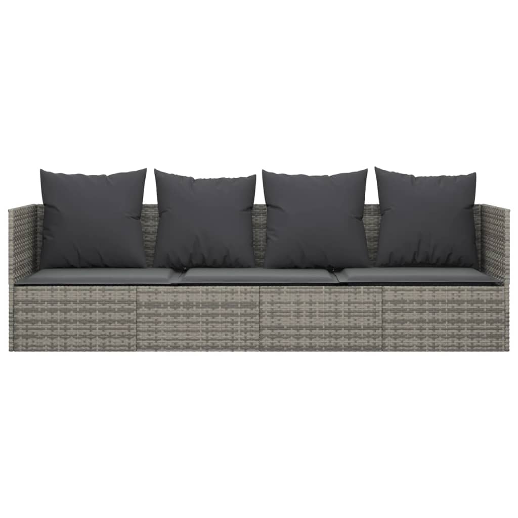 Lettino Prendisole da Esterno con Cuscini Grigio in Polyrattan - homemem39