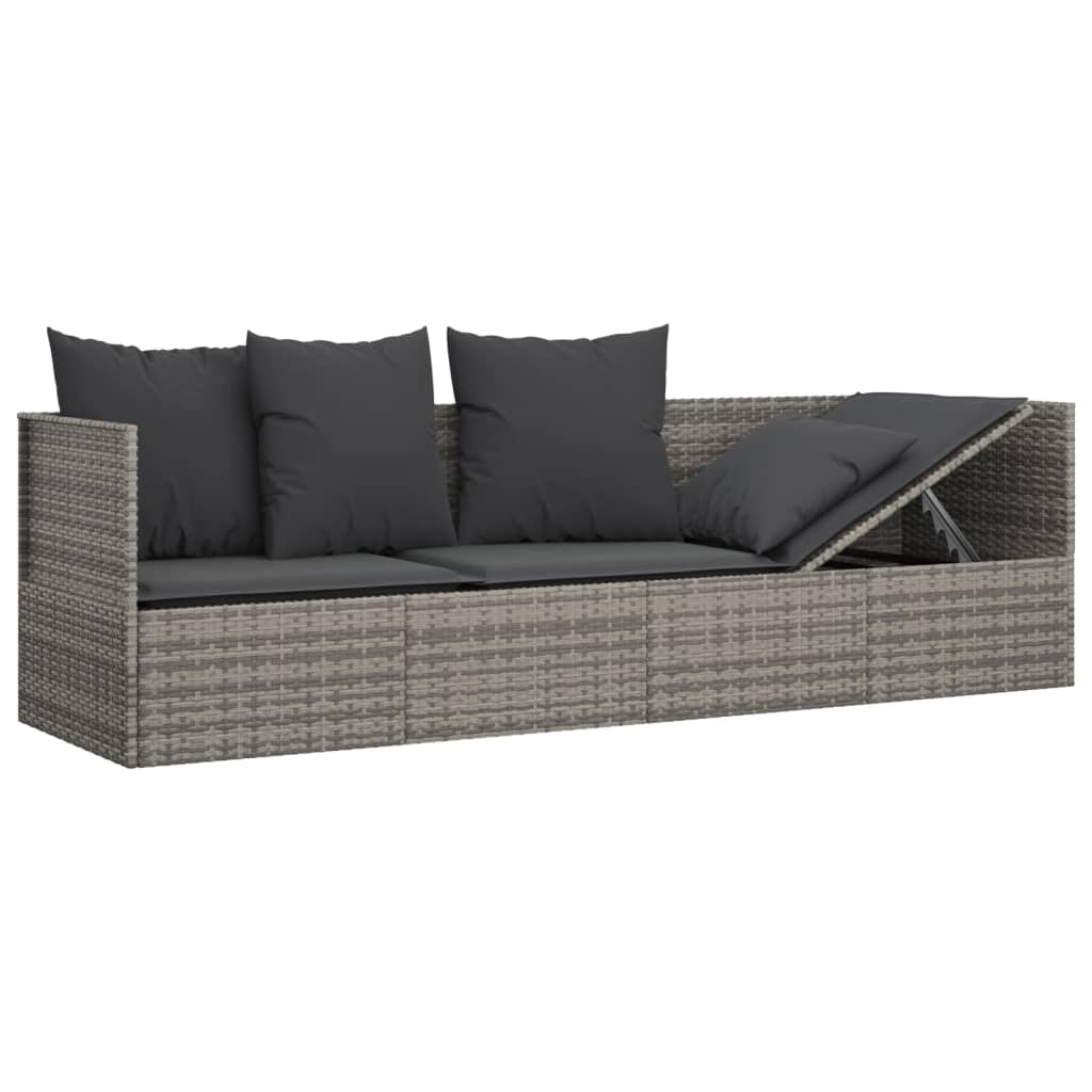 Lettino Prendisole da Esterno con Cuscini Grigio in Polyrattan - homemem39