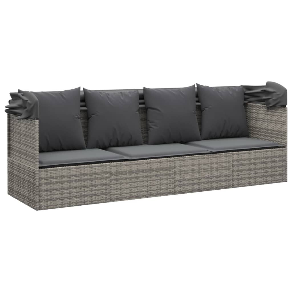 Lettino Prendisole Esterno Tetto e Cuscini Grigio Polyrattan - homemem39