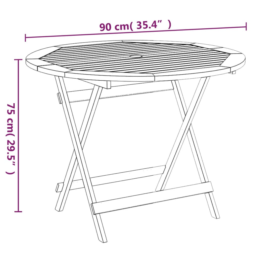 Tavolo da Giardino Pieghevole Ø 90x75 cm Legno Massello Acacia