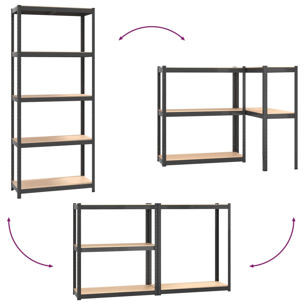 Scaffali 5 Ripiani 4pz Antracite in Acciaio e Legno Multistrato - homemem39