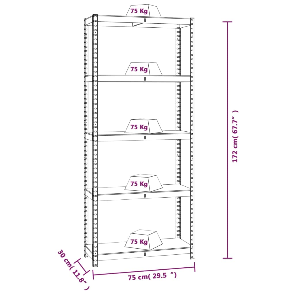 Scaffali 5 Ripiani 4pz Antracite in Acciaio e Legno Multistrato - homemem39