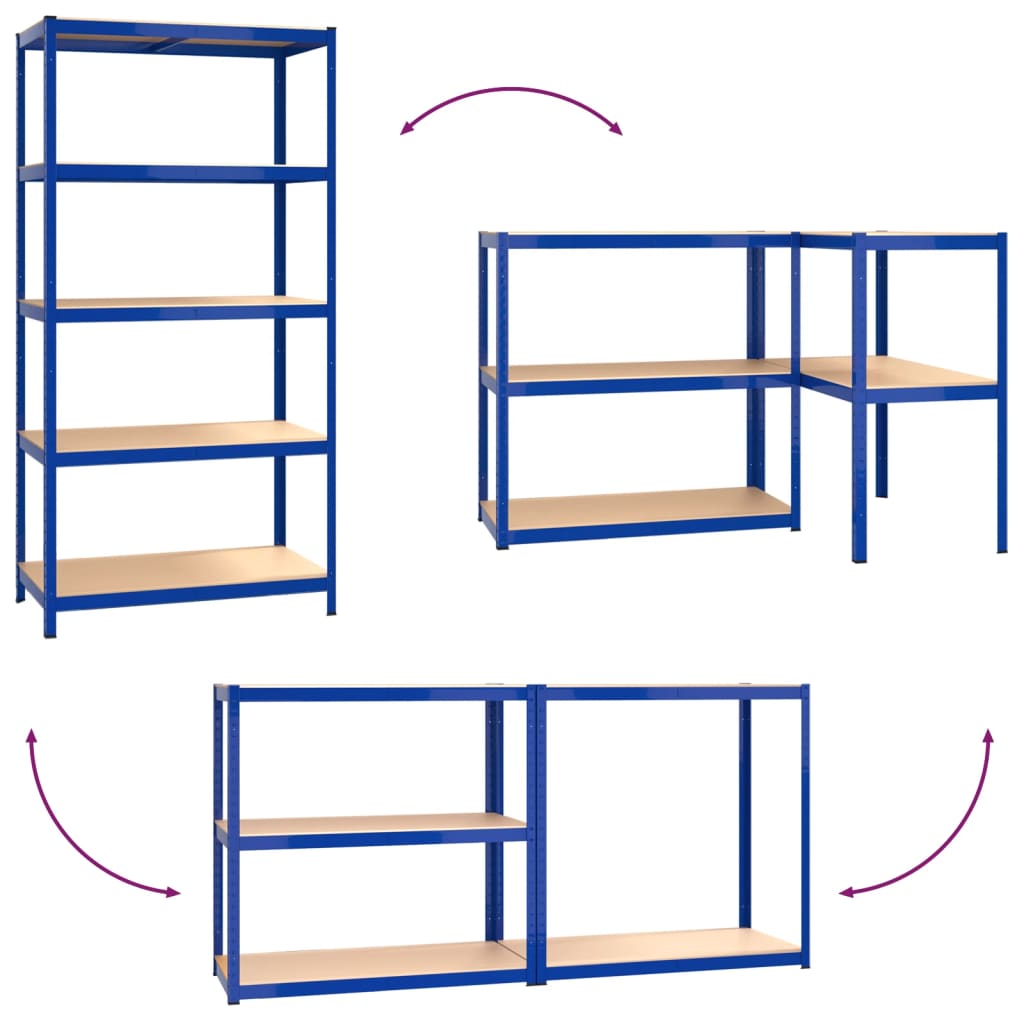 Scaffali a 5 Ripiani 3 pz Blu in Acciaio e Legno Multistrato - homemem39