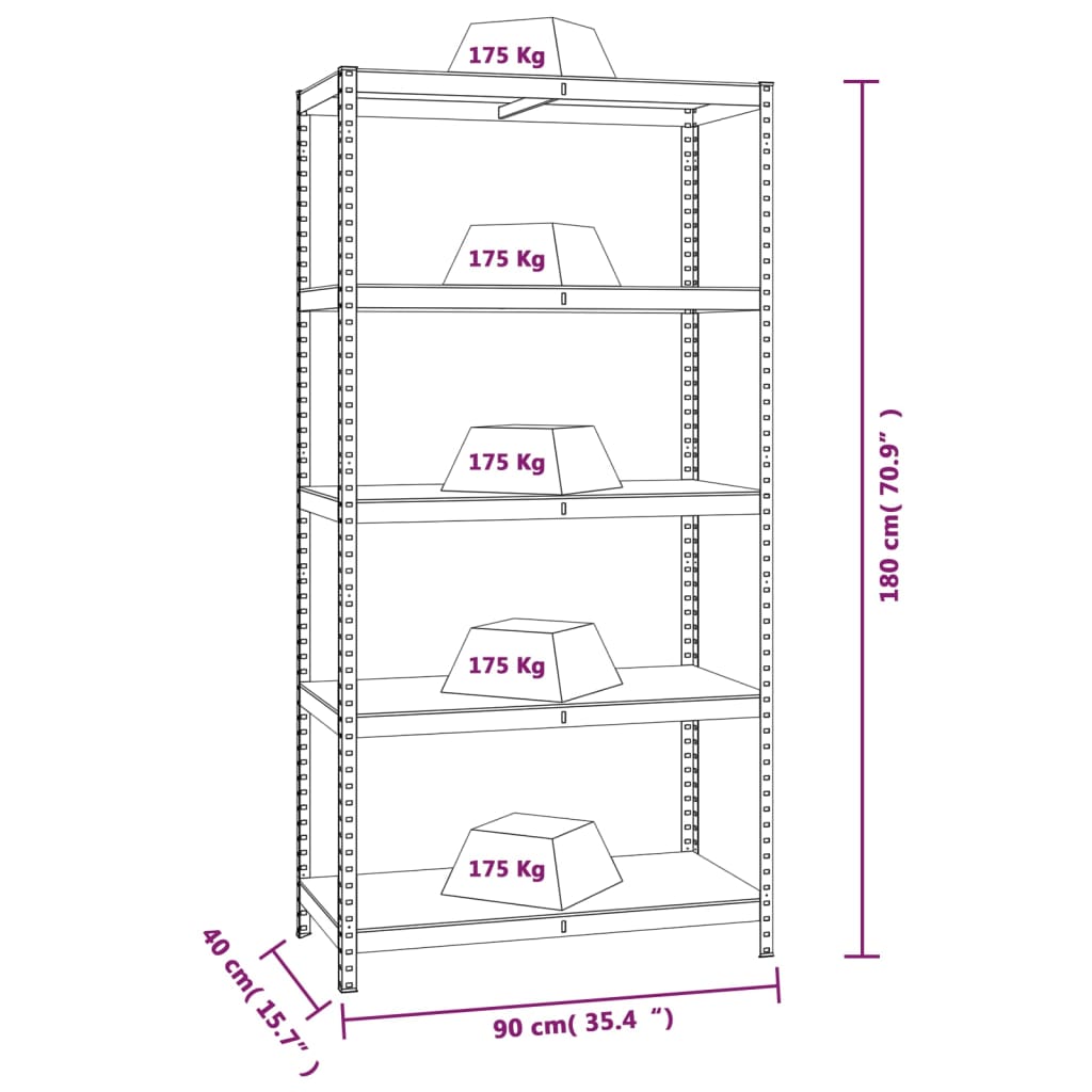 Scaffali a 5 Ripiani 3 pz Blu in Acciaio e Legno Multistrato - homemem39