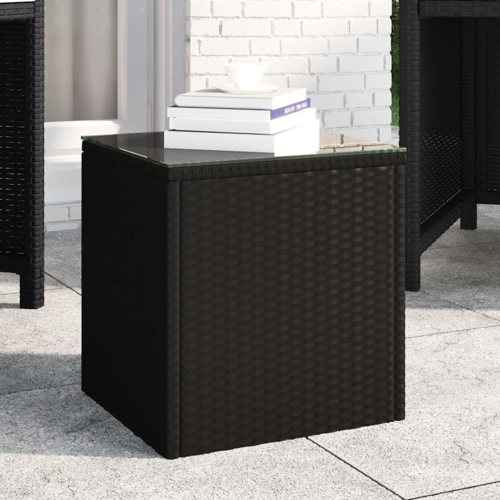 Tavolino Nero 40x37x40,5 cm Polyrattan e Vetro Temperato - homemem39