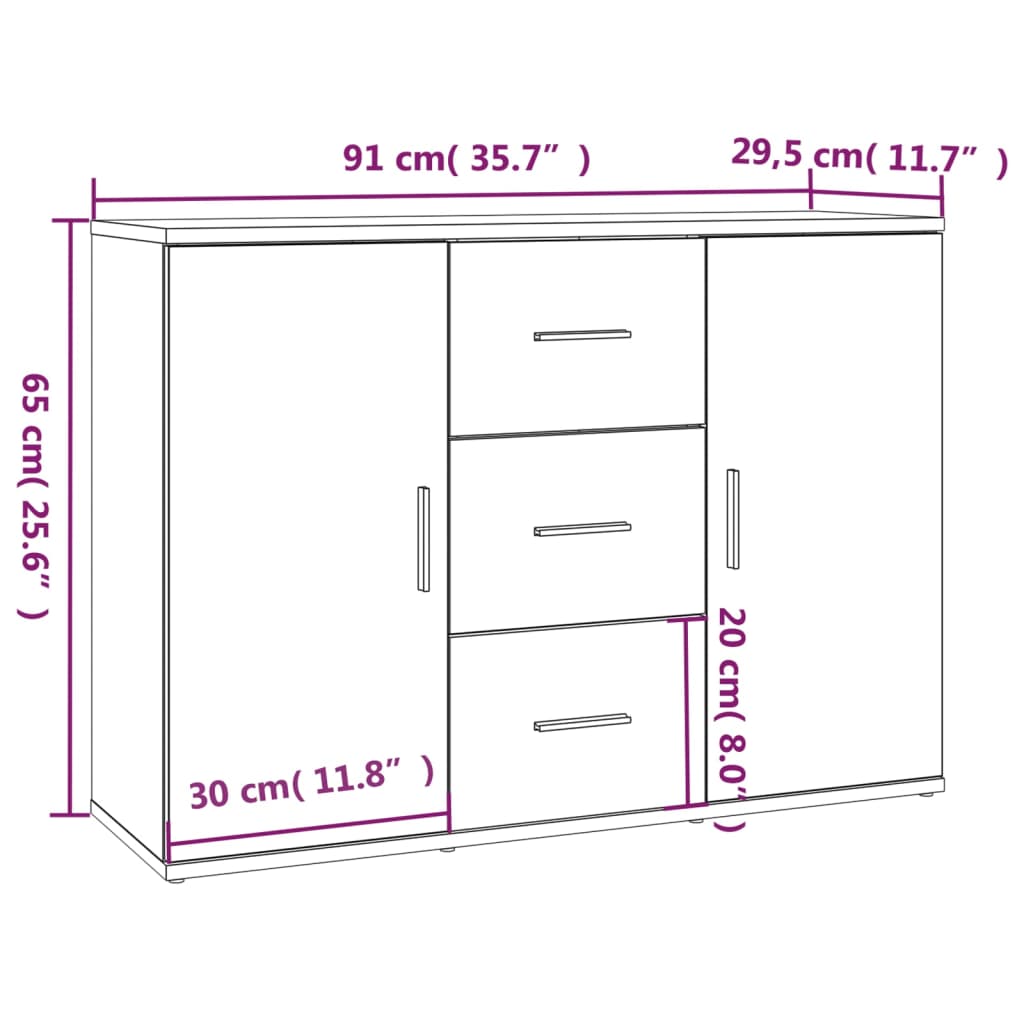 Credenza Bianca 91x29,5x65 cm in Legno Multistrato