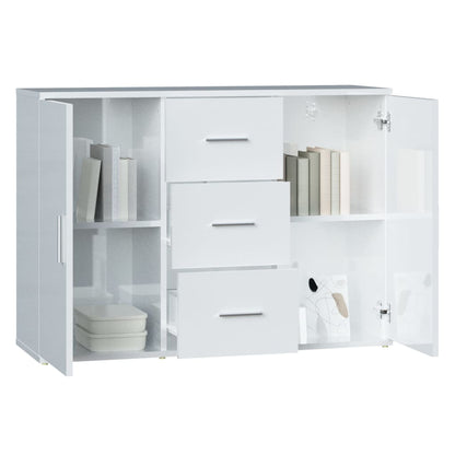 Credenza Bianco Lucido 91x29,5x65 cm in Legno Multistrato