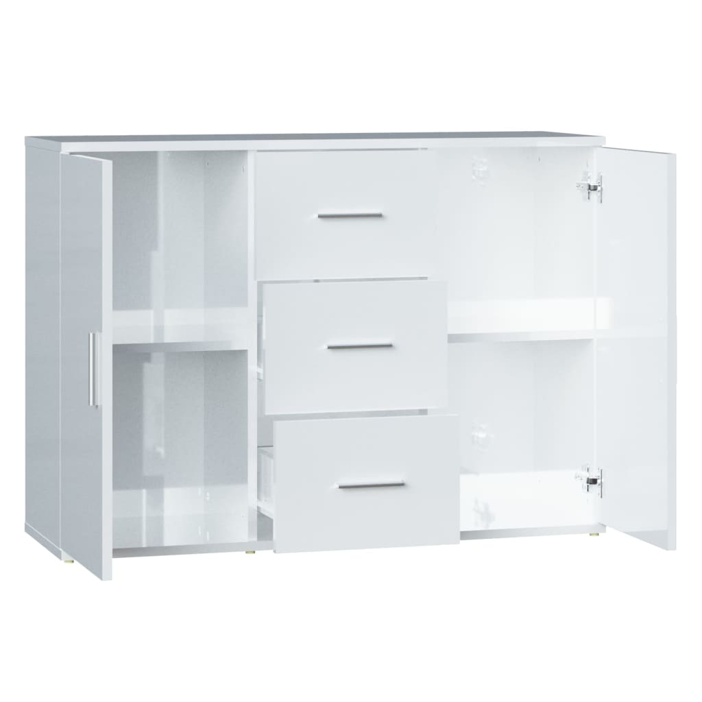 Credenza Bianco Lucido 91x29,5x65 cm in Legno Multistrato