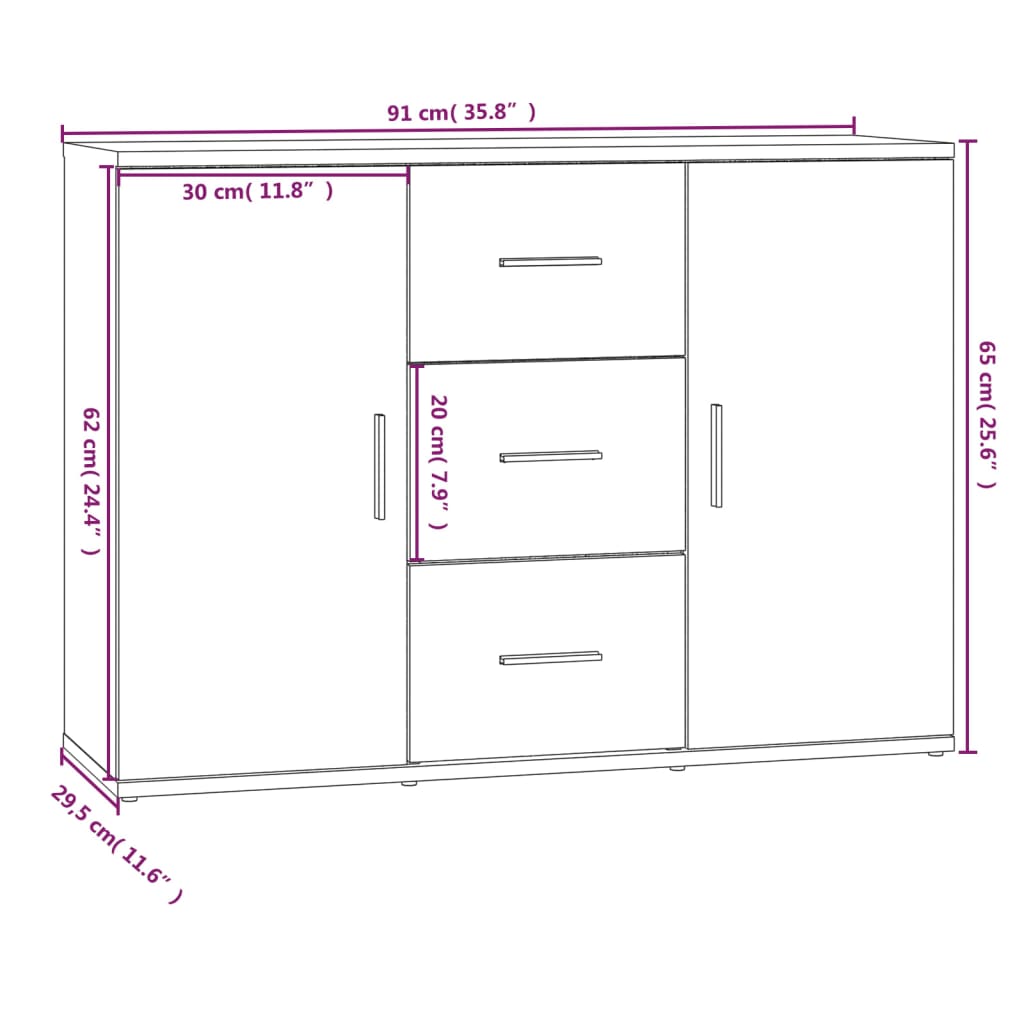 Credenza Bianco Lucido 91x29,5x65 cm in Legno Multistrato