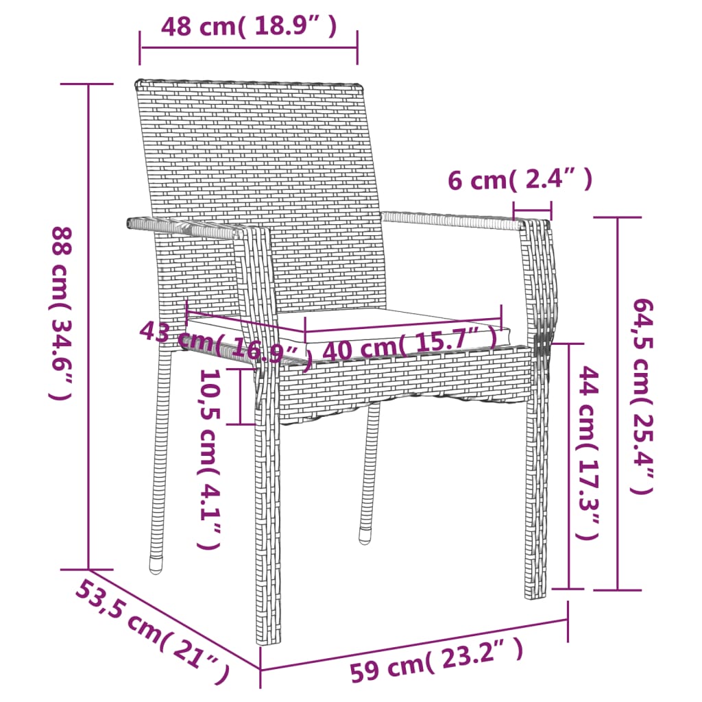 Sedie da Giardino con Cuscini 4 pz in Polyrattan Nere