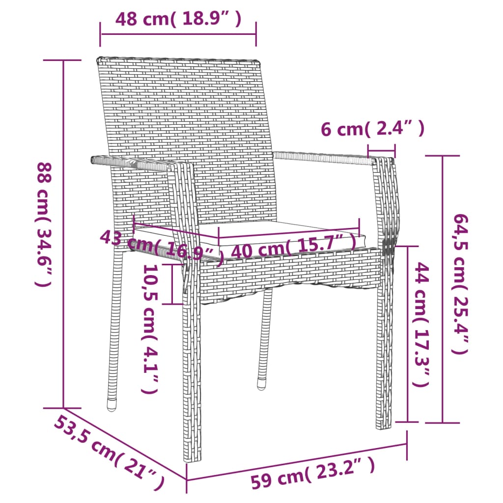 Sedie da Giardino con Cuscini 4 pz in Polyrattan Grigie - homemem39