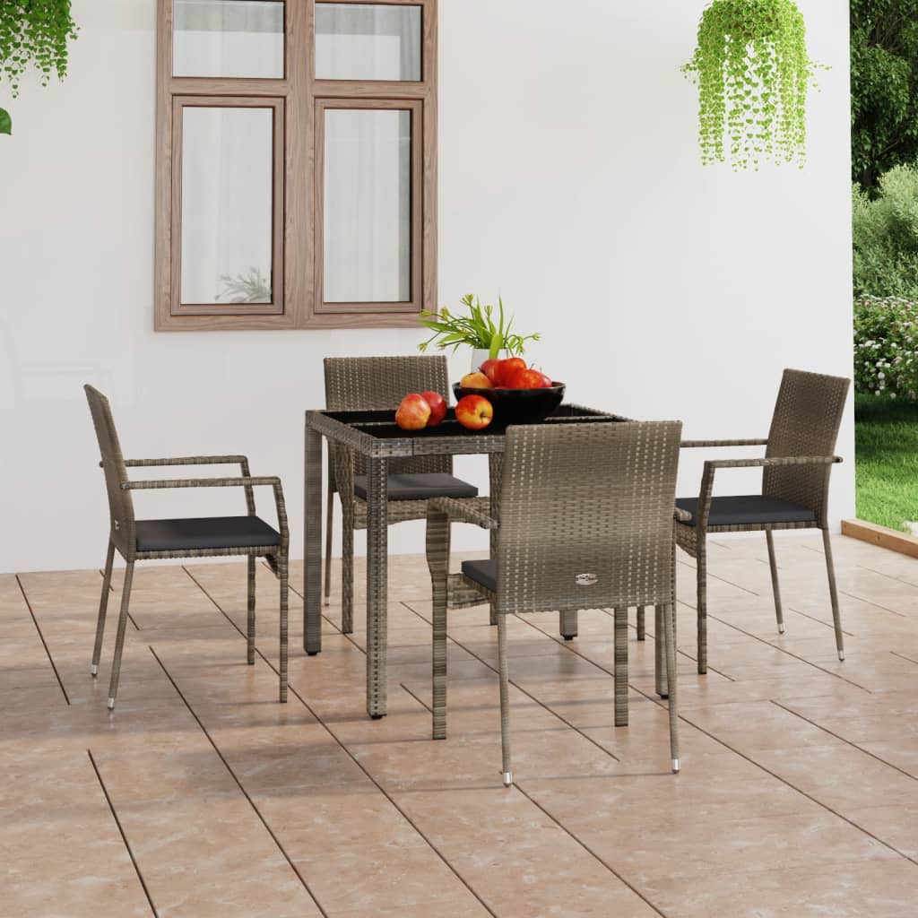 Sedie da Giardino con Cuscini 4 pz in Polyrattan Grigie - homemem39