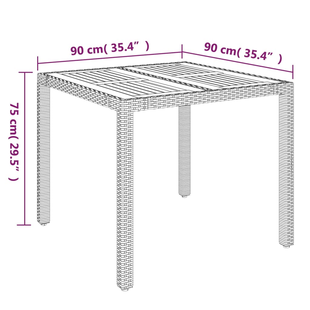 Tavolo da Giardino Piano in Legno Nero 90x90x75 cm Polyrattan - homemem39