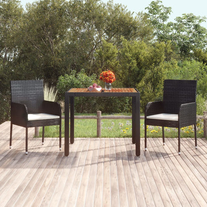 Tavolo da Giardino Piano in Legno Nero 90x90x75 cm Polyrattan - homemem39