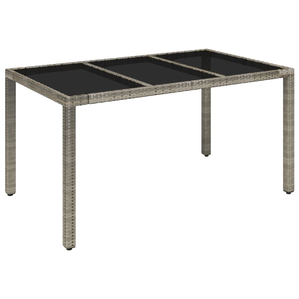 Tavolo da Giardino Piano in Vetro Grigio 150x90x75cm Polyrattan - homemem39