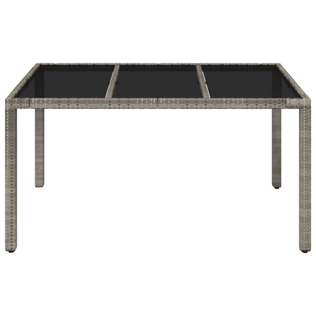 Tavolo da Giardino Piano in Vetro Grigio 150x90x75cm Polyrattan - homemem39