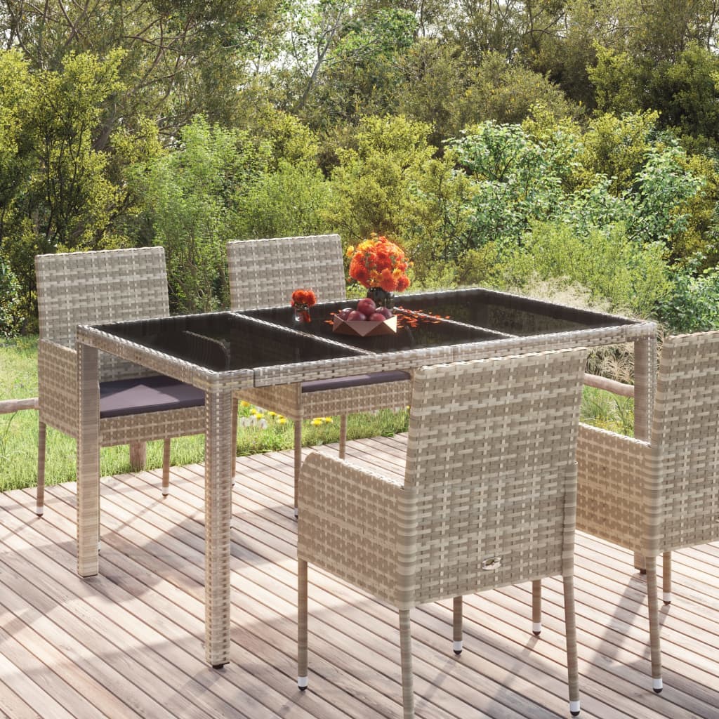 Tavolo da Giardino Piano in Vetro Grigio 150x90x75cm Polyrattan - homemem39