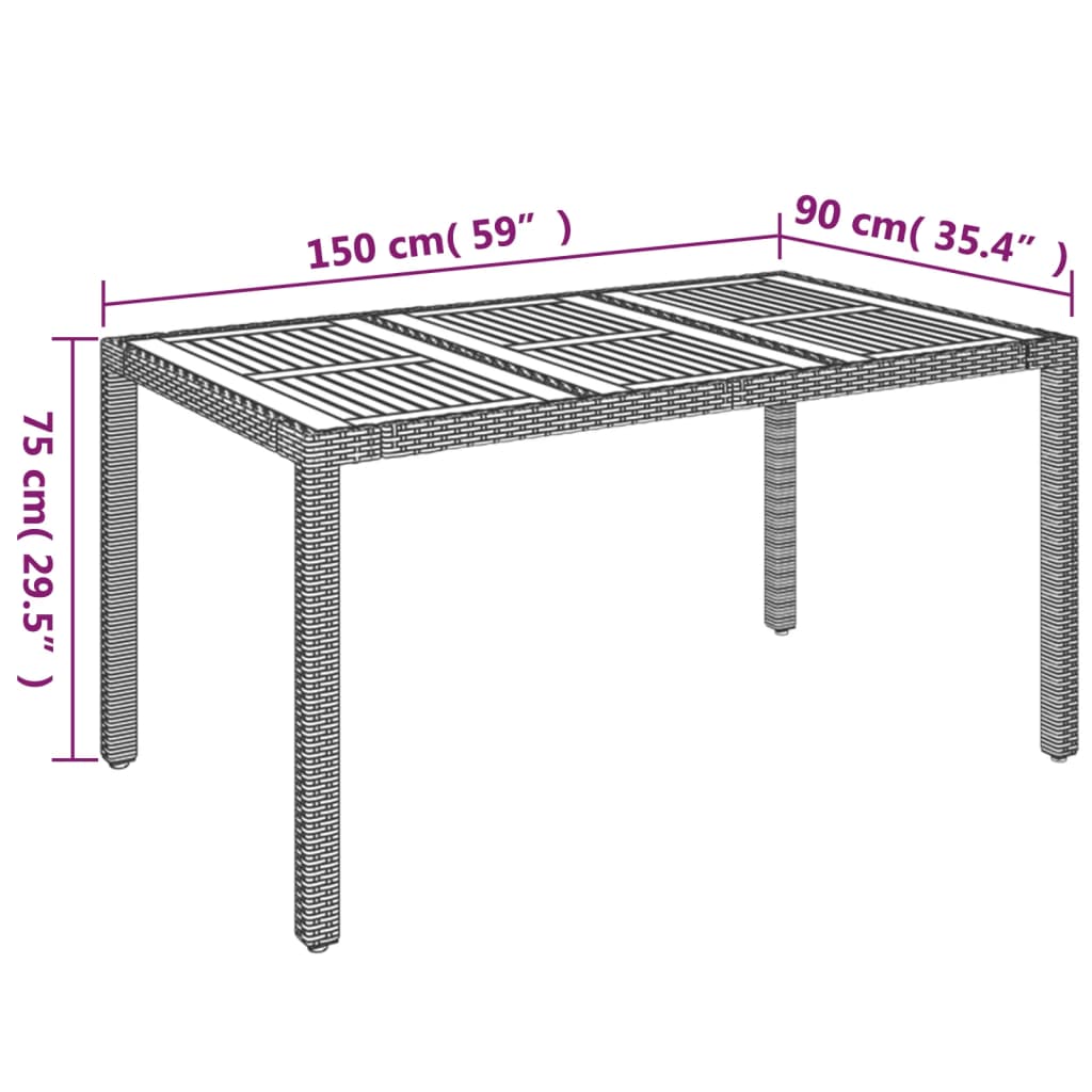 Tavolo da Giardino Piano in Legno Grigio 150x90x75cm Polyrattan