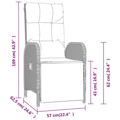 Sedie Reclinabili da Giardino 2 pz con Tavolo Nero Polyrattan - homemem39