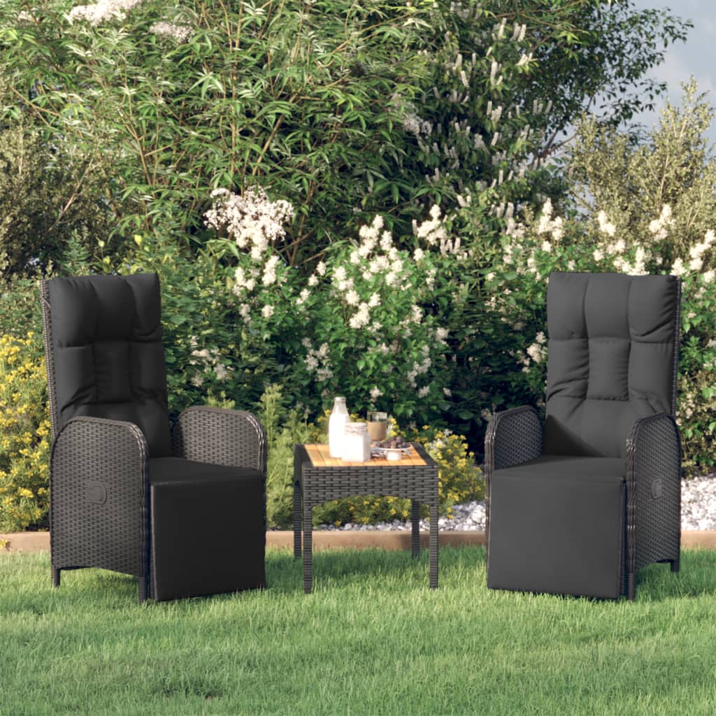 Sedie Reclinabili da Giardino 2 pz con Tavolo Nero Polyrattan - homemem39