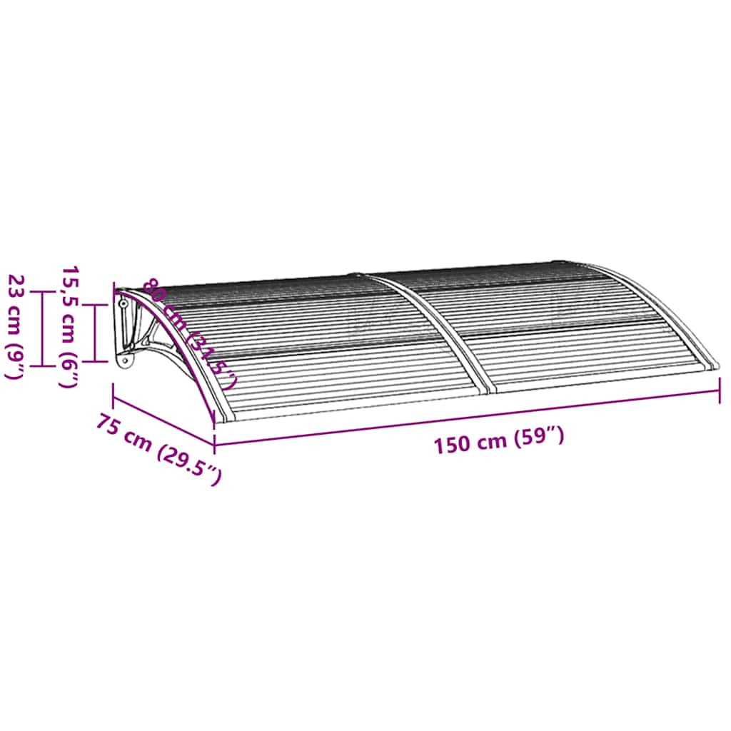 Tettoia per Porta Nera 150x75 cm Policarbonato - homemem39