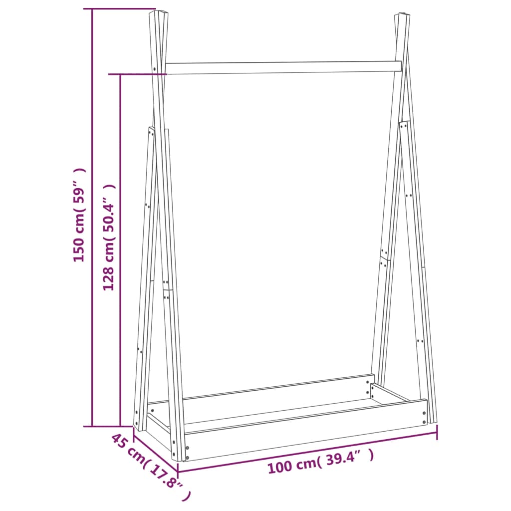 Appendiabiti 100x45x150 cm in Legno Massello di Pino - homemem39