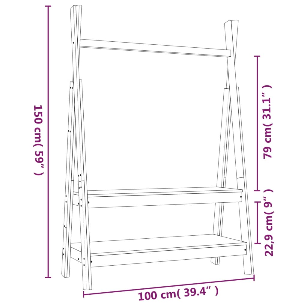 Appendiabiti 100x45,5x150 cm Legno Massello di Pino