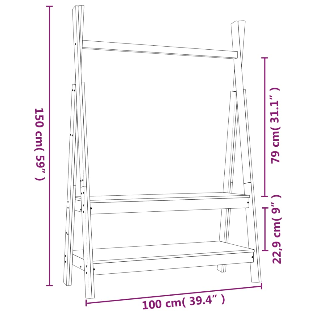 Appendiabiti Bianco 100x45,5x150 cm Legno Massello di Pino