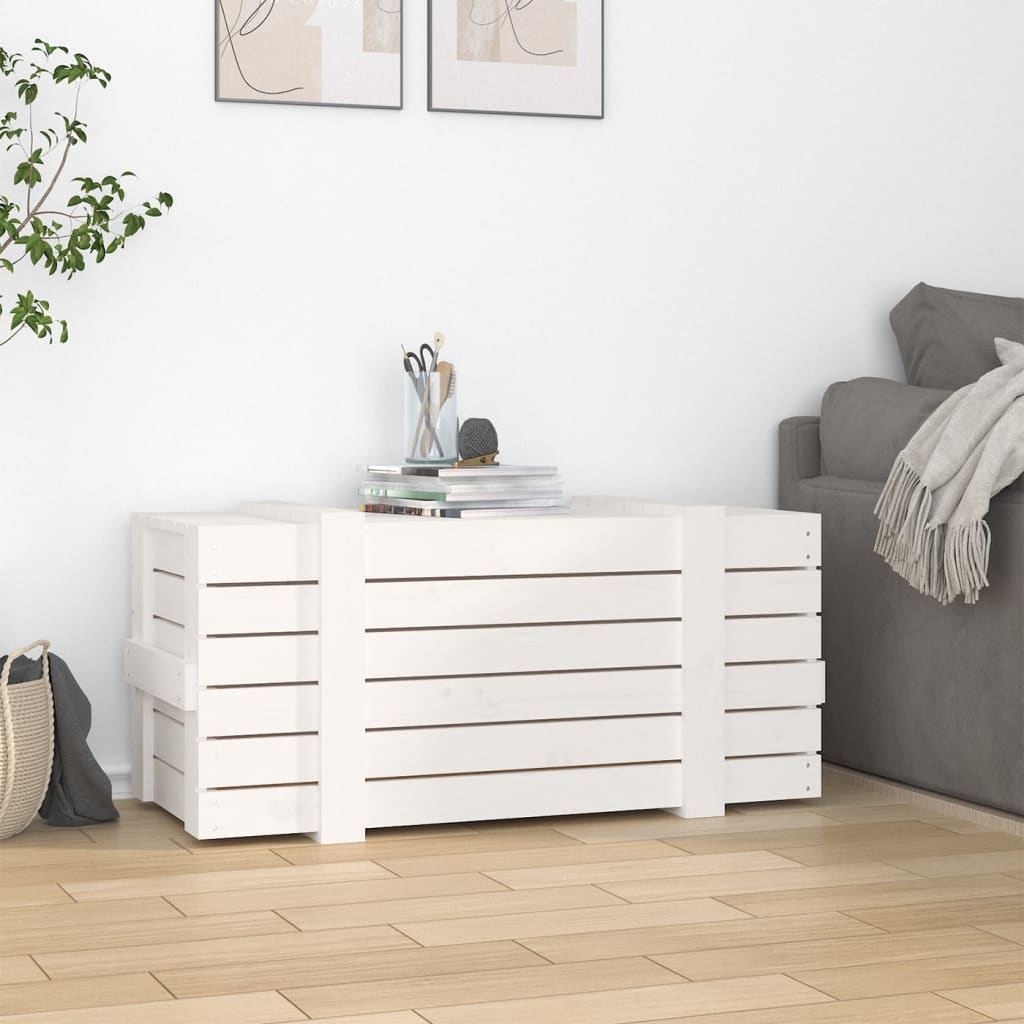 Contenitore Portaoggetti Bianco 91x40,5x42 cm Massello di Pino - homemem39