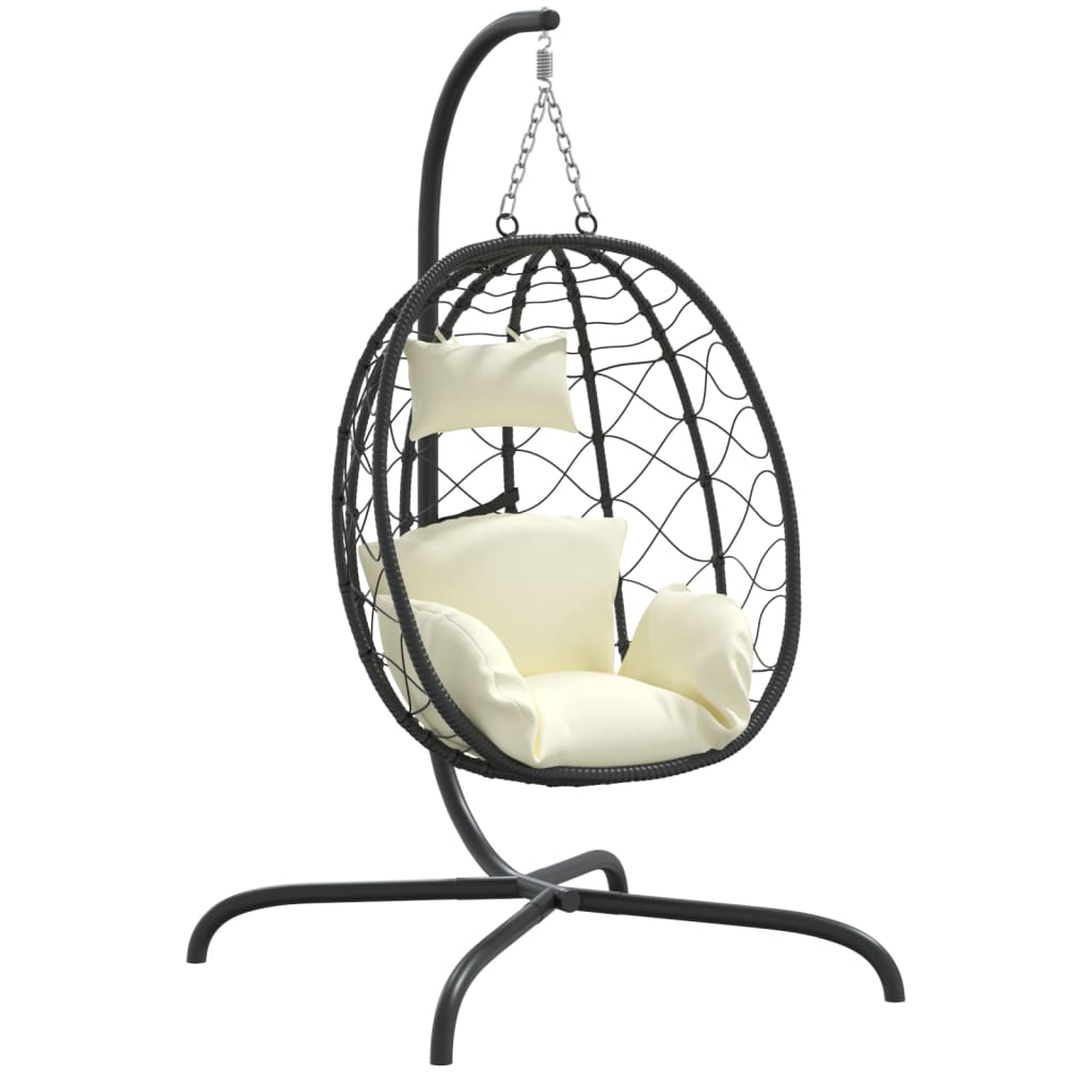 Sedia Uovo Sospesa con Cuscino Bianco Crema Polyrattan Acciaio - homemem39