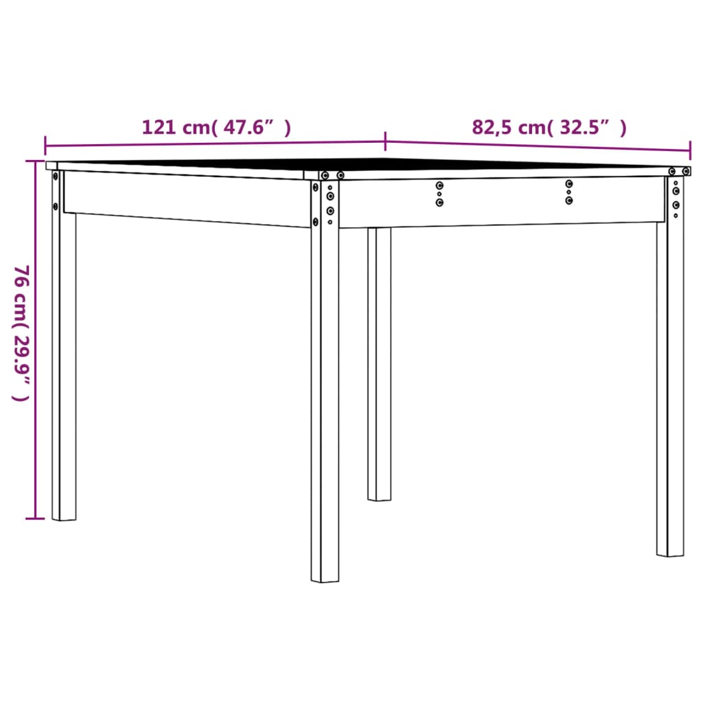 Tavolo da Giardino 121x82,5x76 cm in Legno Massello di Pino