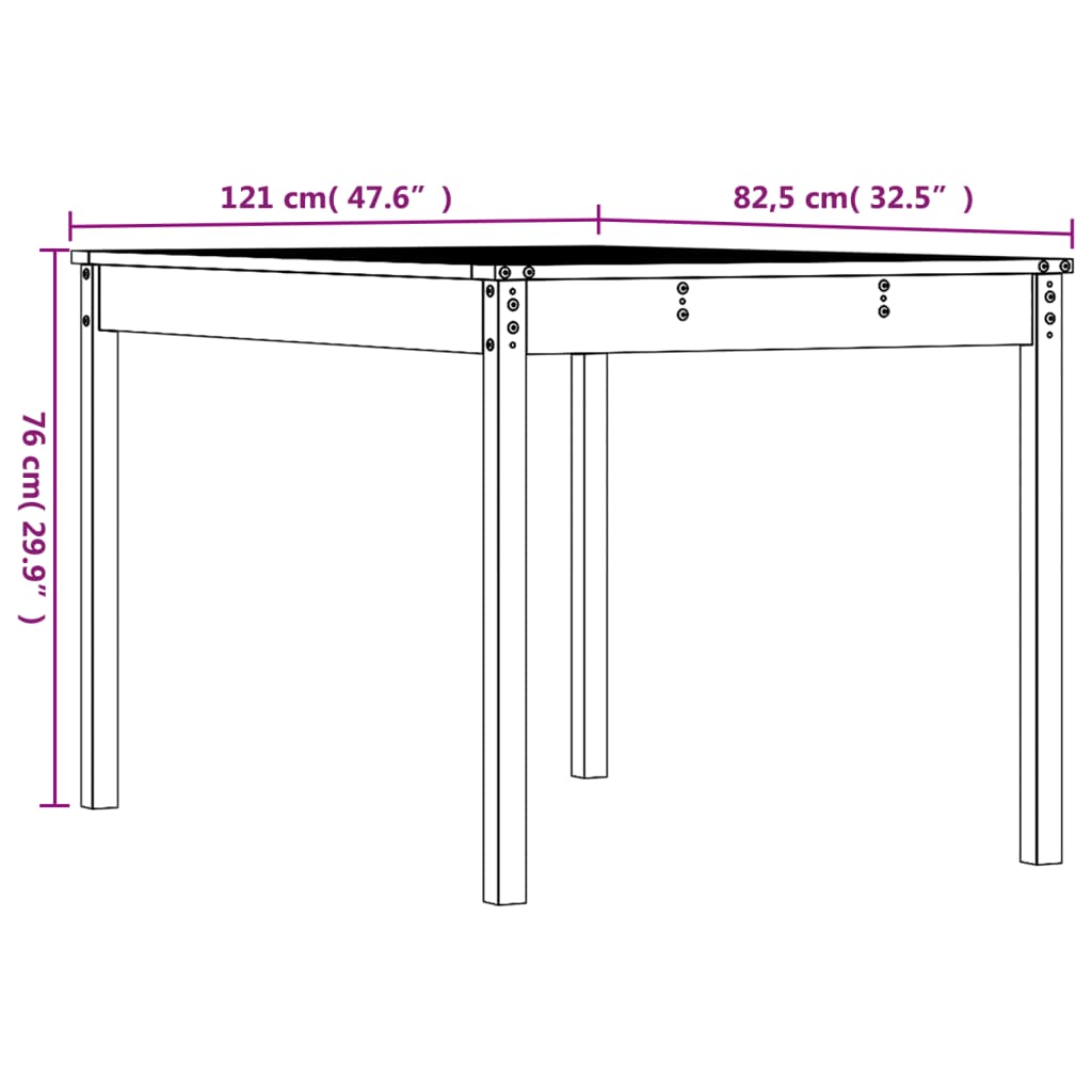 Tavolo da Giardino 121x82,5x76 cm in Legno Massello di Douglas