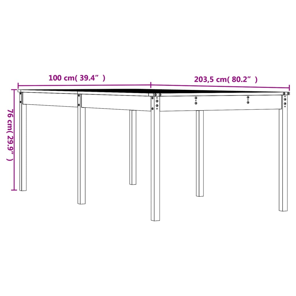 Tavolo da Giardino 203,5x100x76 cm in Legno Massello di Pino