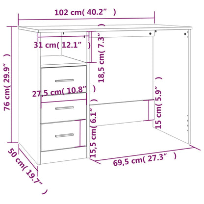 Scrivania Cassetti Grigio Sonoma 102x50x76 cm Legno Multistrato - homemem39