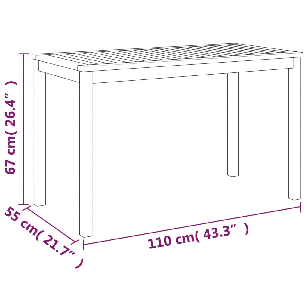 Tavolo da Giardino 110x55x67 cm Legno Massello d'Acacia - homemem39