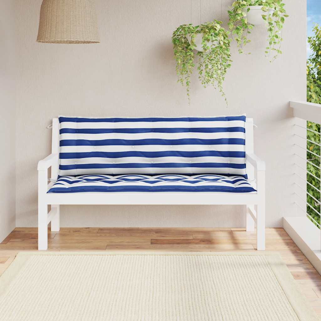 Cuscini Panca Giardino 2pz Righe Bianche Blu 150x50x7cm Tessuto - homemem39