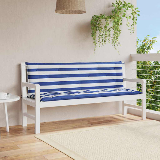 Cuscini Panca Giardino 2pz Righe Bianche Blu 150x50x7cm Tessuto - homemem39