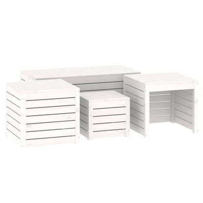 Set Cassette da Giardino 4 pz Bianco in Legno Massello di Pino