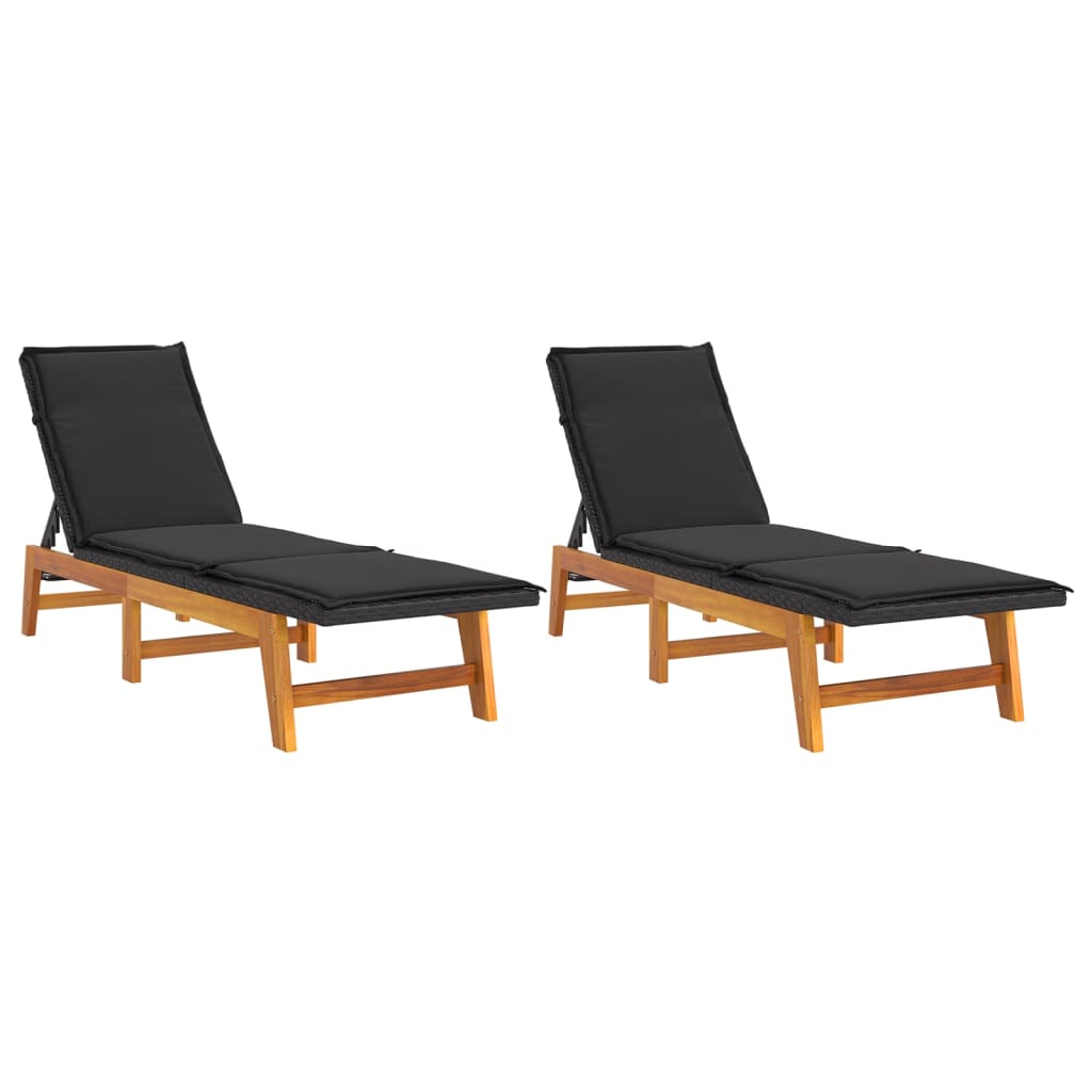 Sdraio con Cuscini 2pz Polyrattan e Legno Massello di Acacia - homemem39