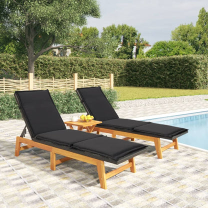 Sdraio con Cuscini 2pz Polyrattan e Legno Massello di Acacia - homemem39