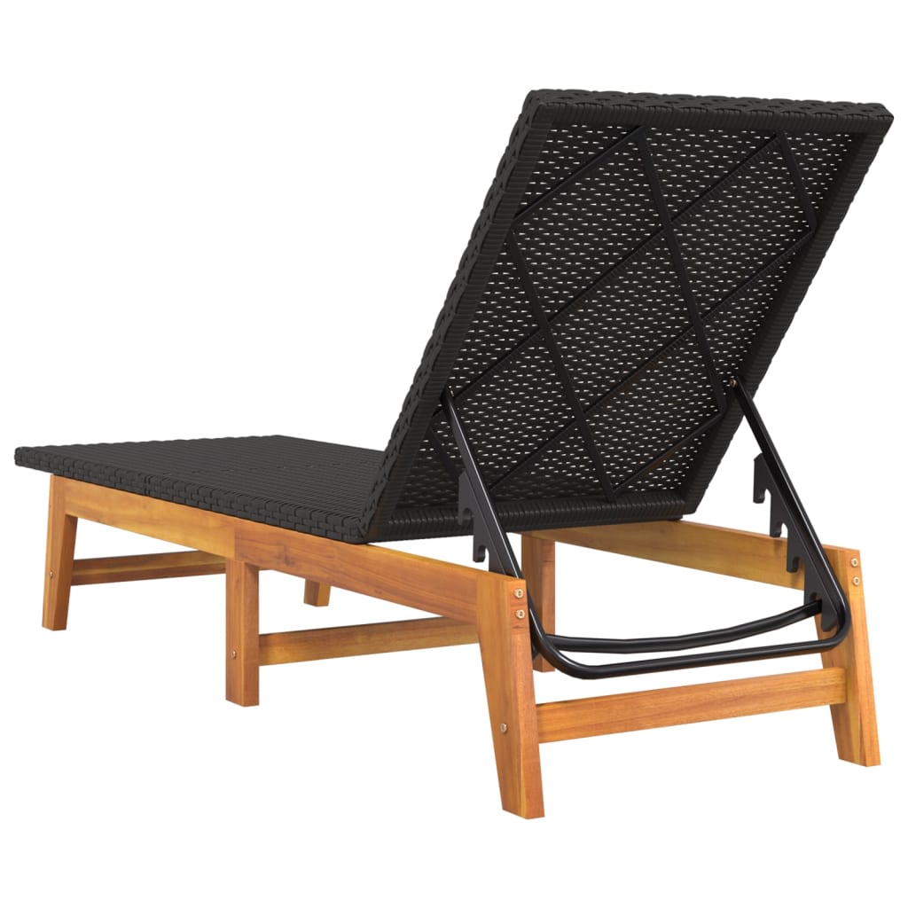 Sdraio 2pz Nero e Marrone Polyrattan e Legno Massello di Acacia - homemem39