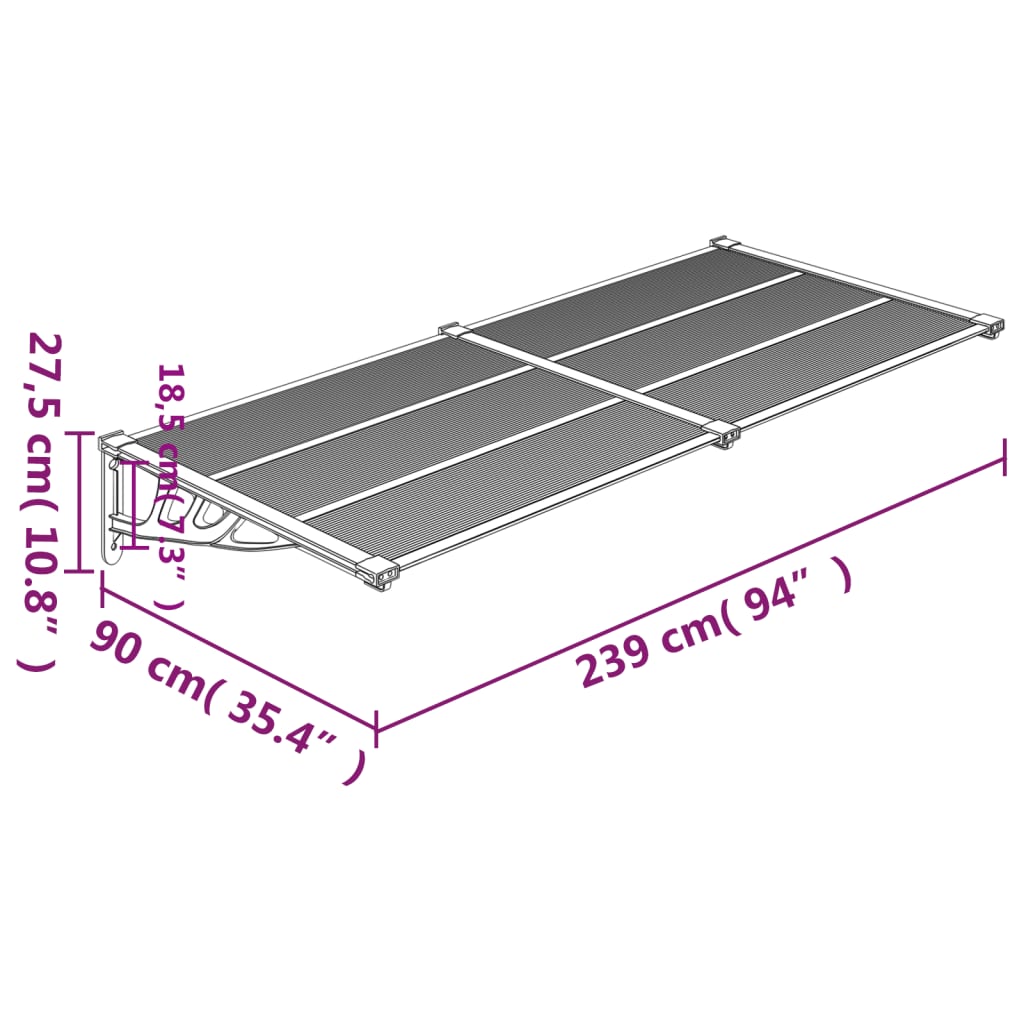 Tettoia per Porta Nero e Trasparente 239x90 cm in Policarbonato - homemem39