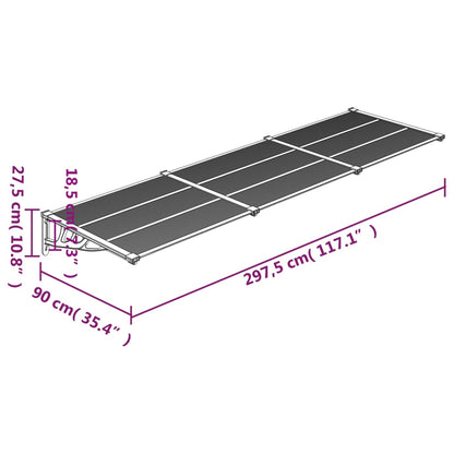 Tettoia per Porta Nero e Trasparente 297,5x90 cm Policarbonato - homemem39