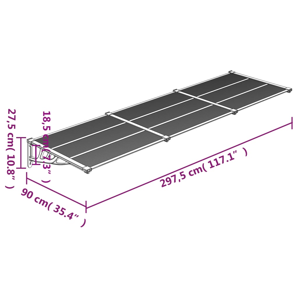 Tettoia per Porta Nera 297,5x90 cm in Policarbonato - homemem39