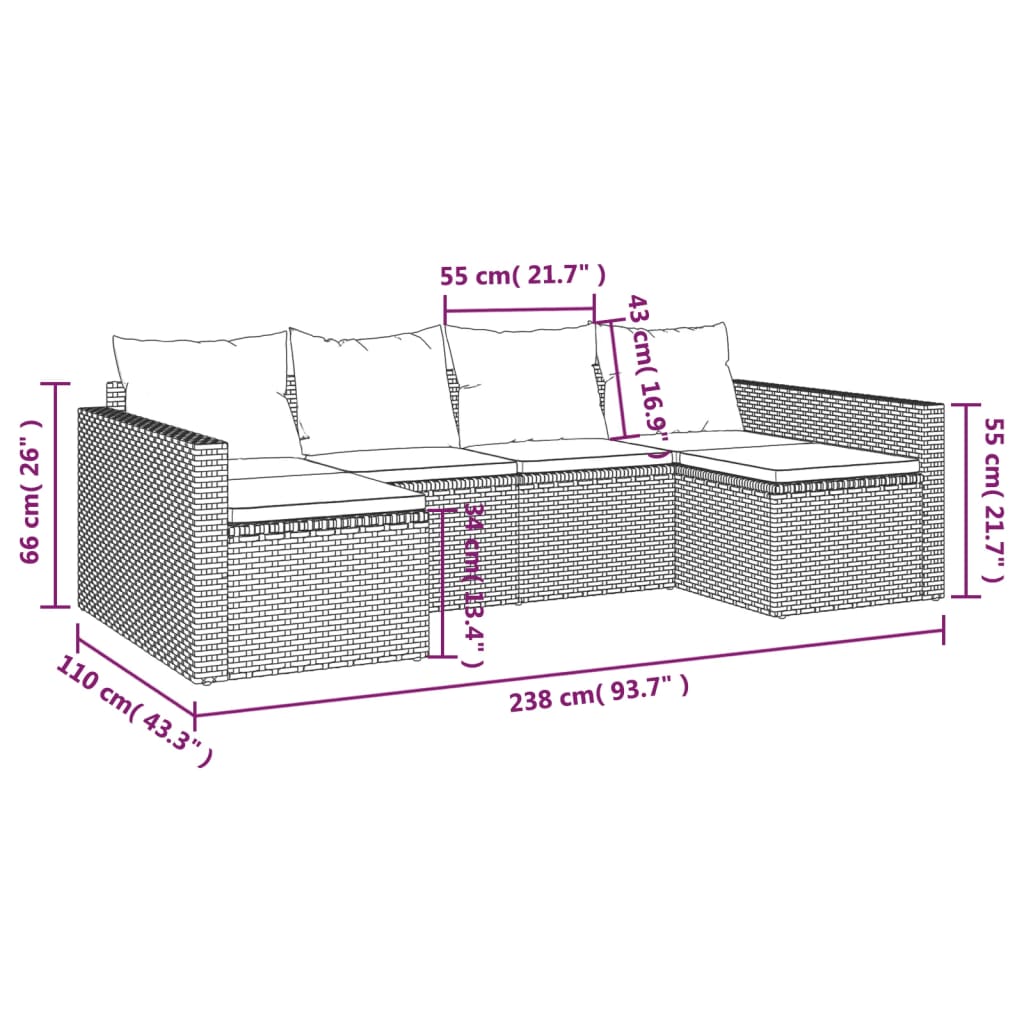 Set Divani da Giardino 2 pz con Cuscini in Polyrattan Marrone - homemem39