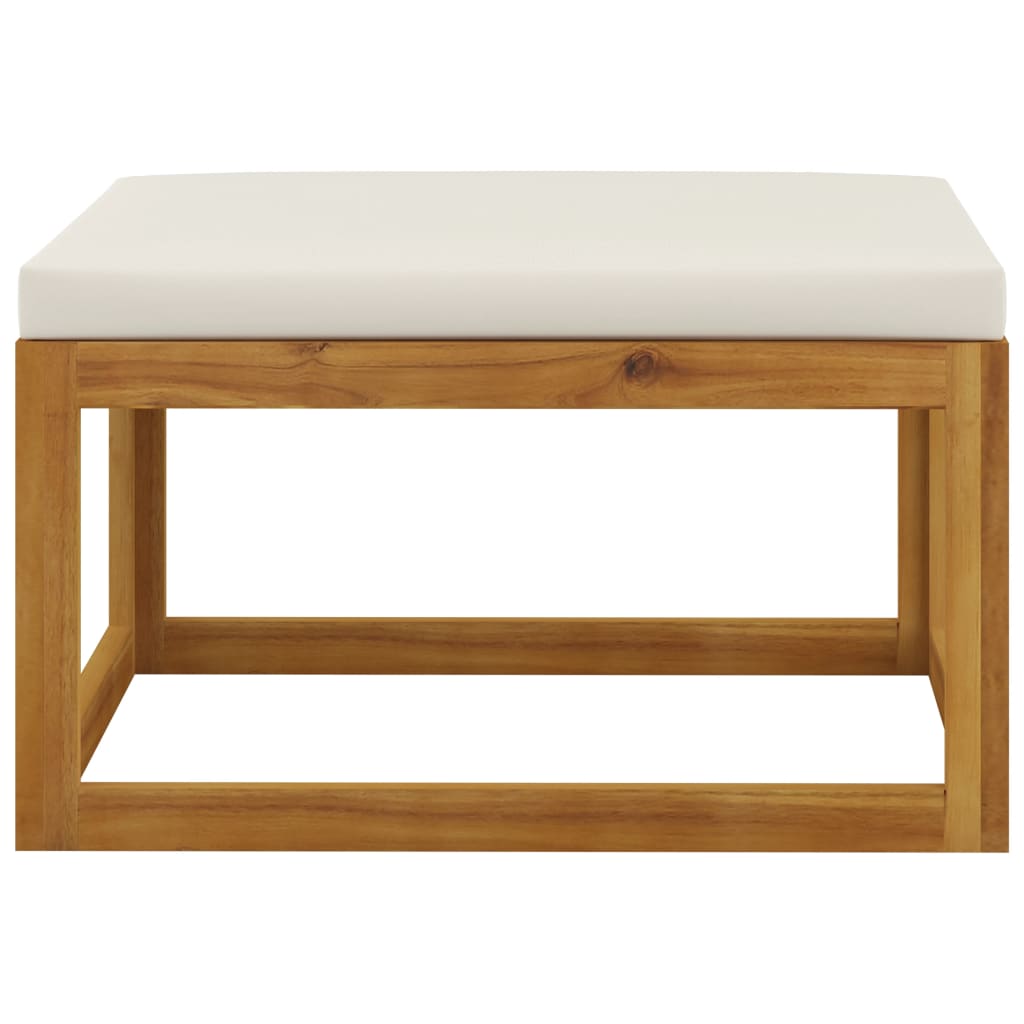 Poggiapiedi con Cuscino Bianco Crema in Legno Massello Acacia - homemem39