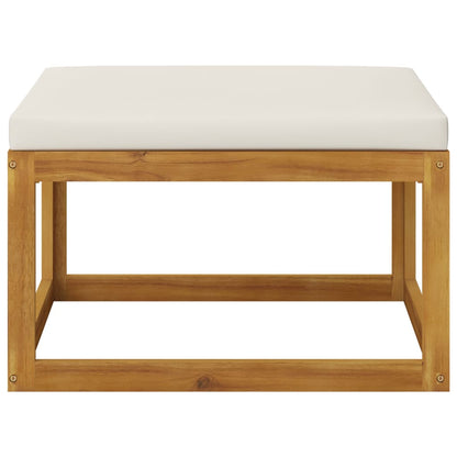 Poggiapiedi con Cuscino Bianco Crema in Legno Massello Acacia - homemem39