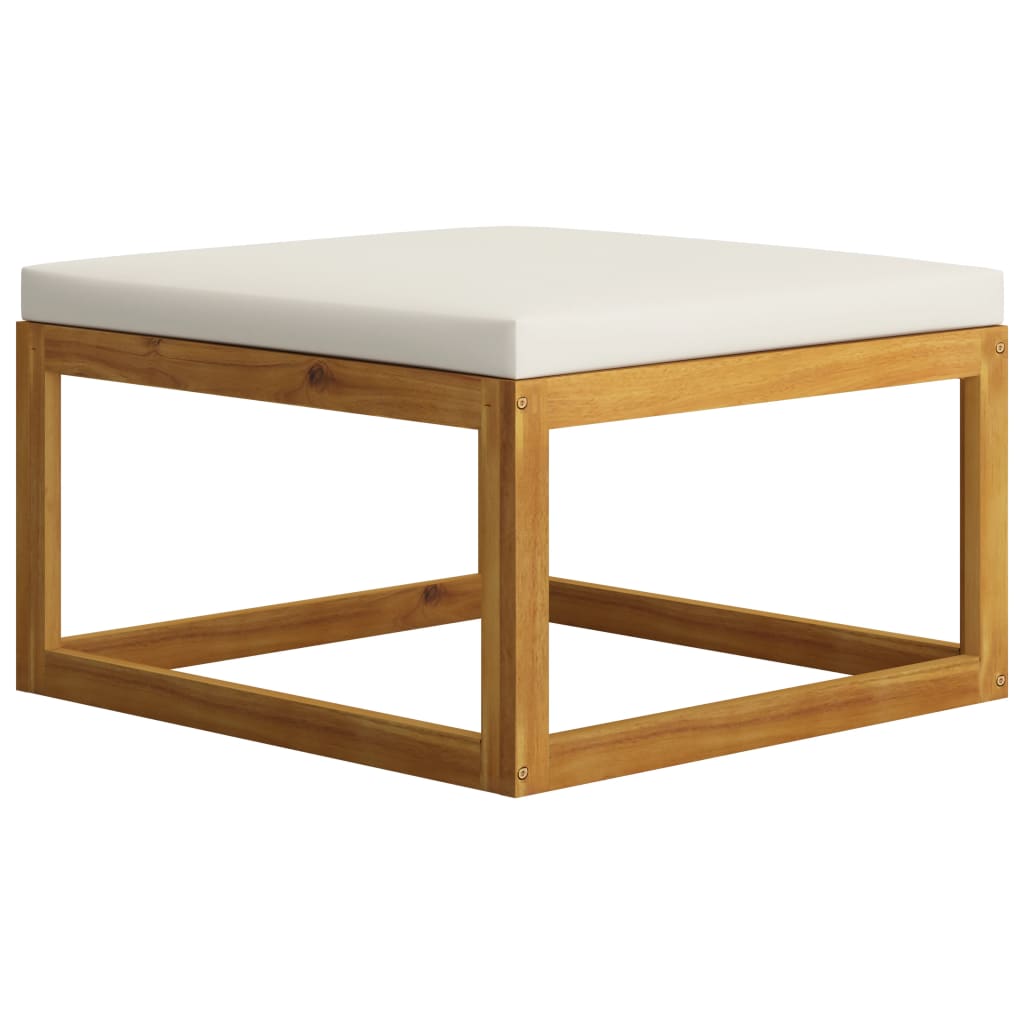 Poggiapiedi con Cuscino Bianco Crema in Legno Massello Acacia - homemem39