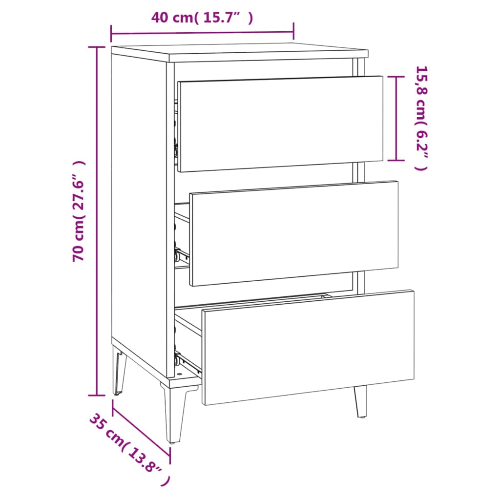 Comodino Bianco 40x35x70 cm in Legno Multistrato