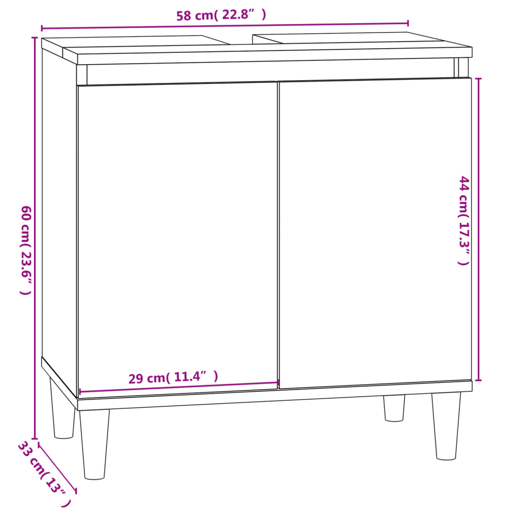 Mobile Lavabo Nero 58x33x60 cm in Legno Multistrato - homemem39